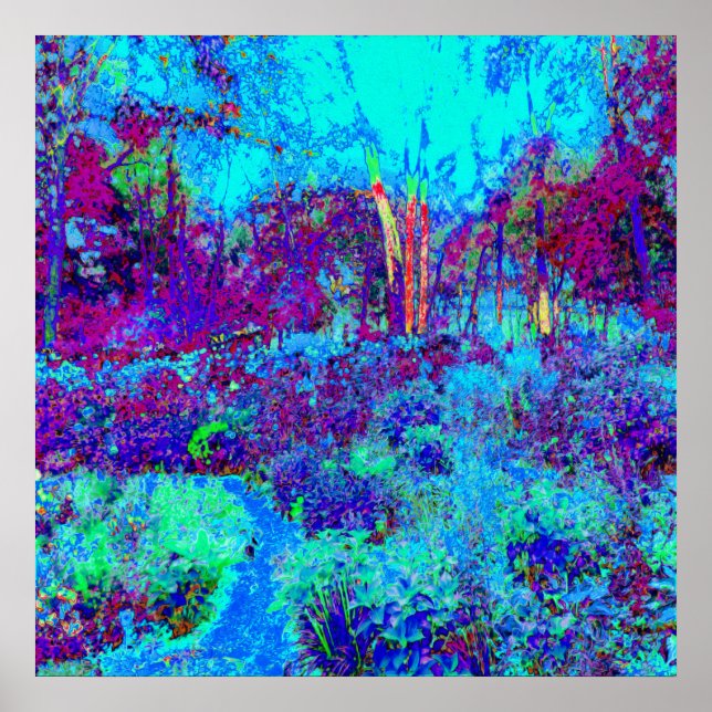 Psychedelisch Impressionistisch Blauer Garten Land Poster (Vorne)