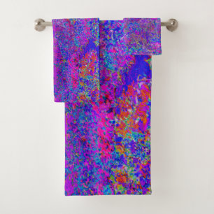 Psychedelisch Impressionistisch Lila Landschaft Badhandtuch Set