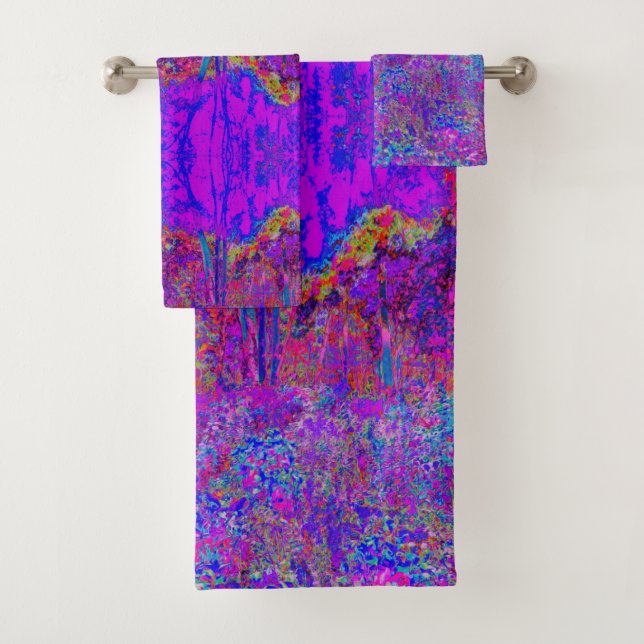 Psychedelisch Impressionistisch Lila Landschaft Badhandtuch Set (Insitu)