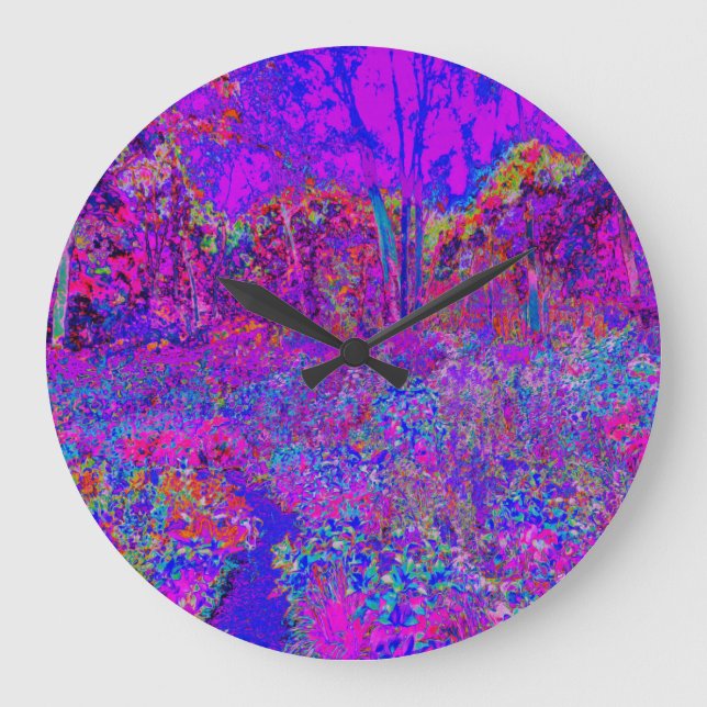 Psychedelisch Impressionistisch Lila Landschaft Große Wanduhr (Vorderseite)