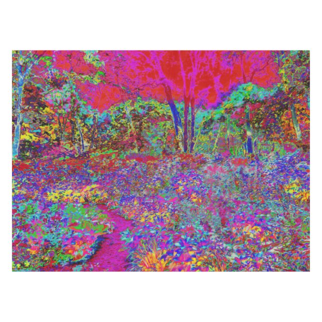 Psychedelisch-Impressionistische Gartenlandschaft Tischdecke (Vorderseite (Horizontal))