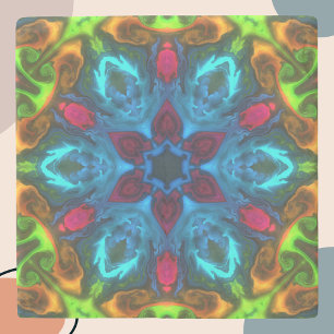 Psychedelisch Kaleidoskop Blau Rosa und Grün Steinuntersetzer