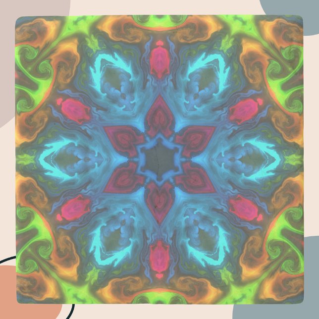 Psychedelisch Kaleidoskop Blau Rosa und Grün Steinuntersetzer (Von Creator hochgeladen)