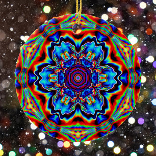 Psychedelisch Kaleidoskop Blau Rot und Grün Keramik Ornament