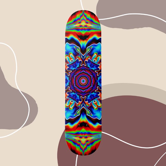 Psychedelisch Kaleidoskop Blau Rot und Grün Skateboard (Von Creator hochgeladen)