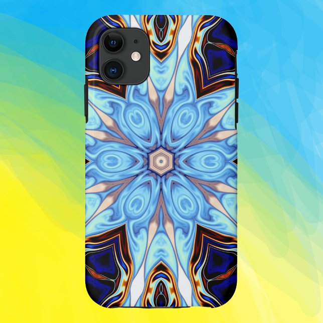Psychedelisch Kaleidoskop Blume Blau und Orange Case-Mate iPhone Hülle (Von Creator hochgeladen)