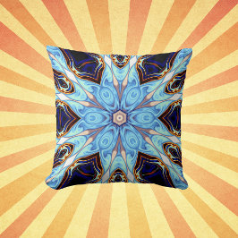 Psychedelisch Kaleidoskop Blume Blau und Orange Kissen