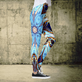 Psychedelisch Kaleidoskop Blume Blau und Orange Leggings