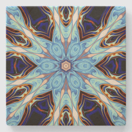 Psychedelisch Kaleidoskop Blume Blau und Orange Steinuntersetzer