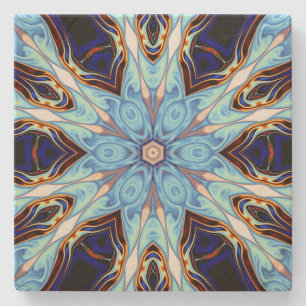 Psychedelisch Kaleidoskop Blume Blau und Orange Steinuntersetzer