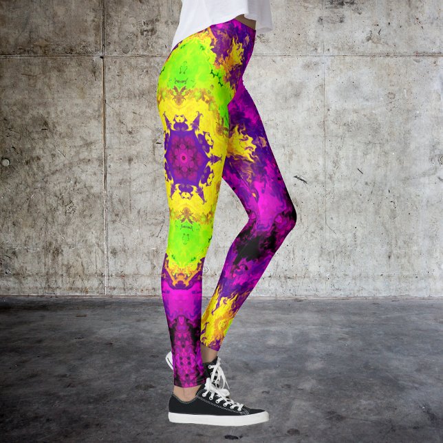Psychedelisch Kaleidoskop Gelb und Lila Leggings (Von Creator hochgeladen)
