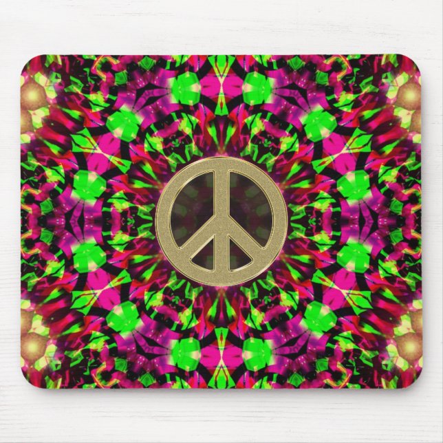 Psychedelisch Kaleidoskop Gold Peace Mousepad (Vorne)