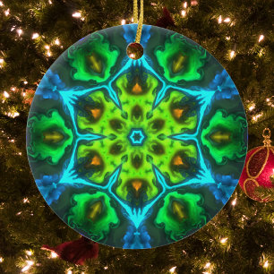 Psychedelisch Kaleidoskop Grün Blau und Orange Keramik Ornament