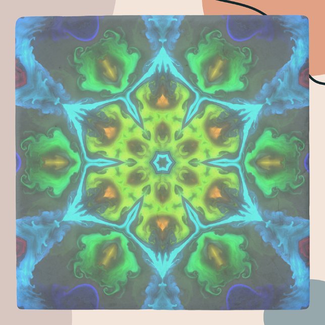 Psychedelisch Kaleidoskop Grün Blau und Orange Steinuntersetzer (Von Creator hochgeladen)