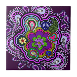 Psychedelisch Lila Paisley Tile Fliese