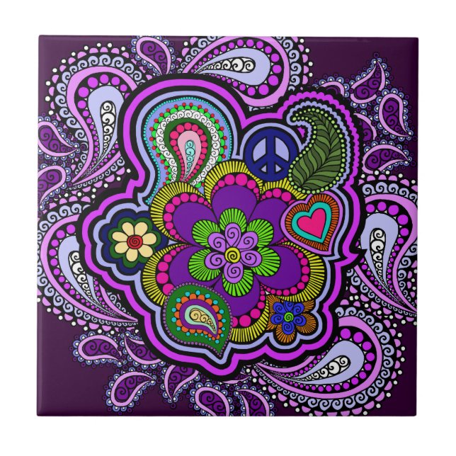 Psychedelisch Lila Paisley Tile Fliese (Vorderseite)