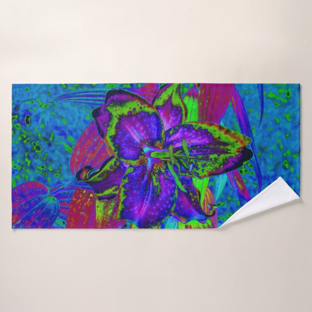 Psychedelisch Lila und Limettengrüne Lily-Blume Badehandtuch (Badehandtuch)