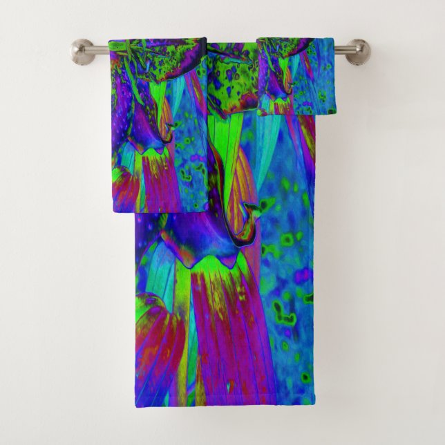 Psychedelisch Lila und Limettengrüne Lily-Blume Badhandtuch Set (Insitu)
