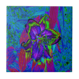 Psychedelisch Lila und Limettengrüne Lily-Blume Fliese