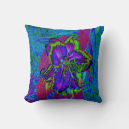 Psychedelisch Lila und Limettengrüne Lily-Blume Kissen