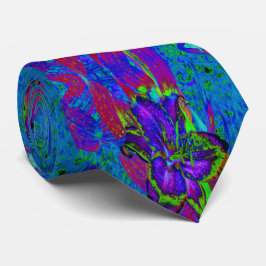 Psychedelisch Lila und Limettengrüne Lily-Blume Krawatte