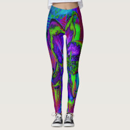 Psychedelisch Lila und Limettengrüne Lily-Blume Leggings