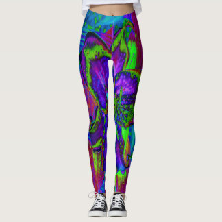 Psychedelisch Lila und Limettengrüne Lily-Blume Leggings