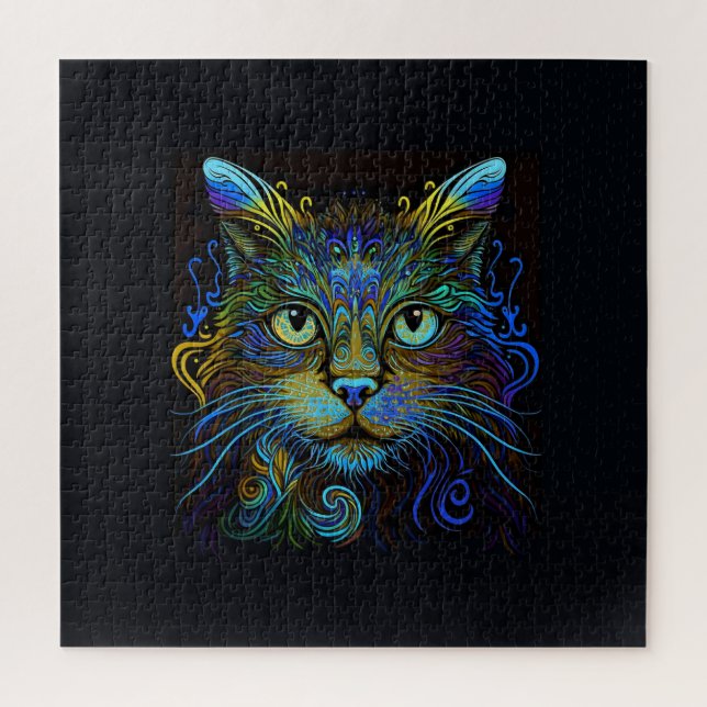 Psychedelisch Maine Coon Cat in Blau Puzzle (Vertikal)