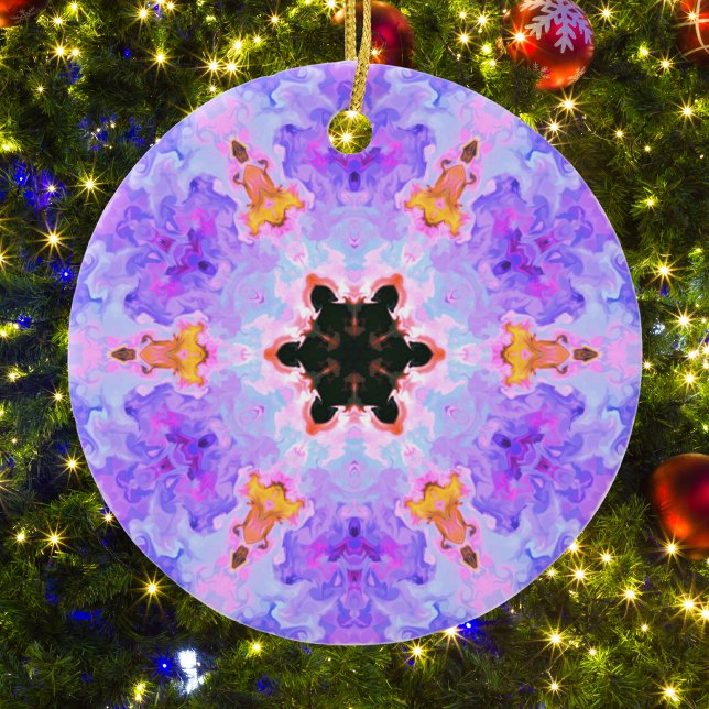 Psychedelisch Mandala Blume Blau Rosa und Gelb Keramik Ornament (Von Creator hochgeladen)