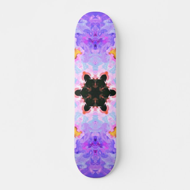 Psychedelisch Mandala Blume Blau Rosa und Gelb Skateboard (Vorne)
