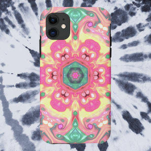 Psychedelisch Mandala Blume Grün Rosa und Gelb Case-Mate iPhone Hülle