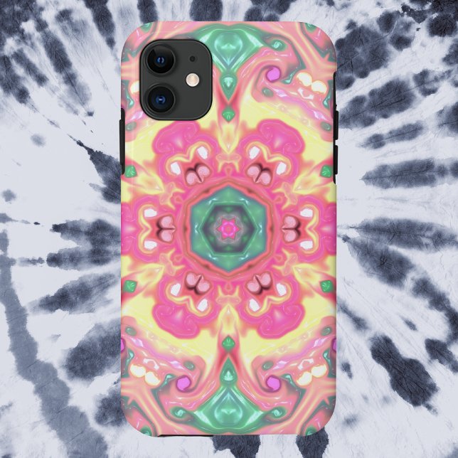 Psychedelisch Mandala Blume Grün Rosa und Gelb Case-Mate iPhone Hülle (Von Creator hochgeladen)