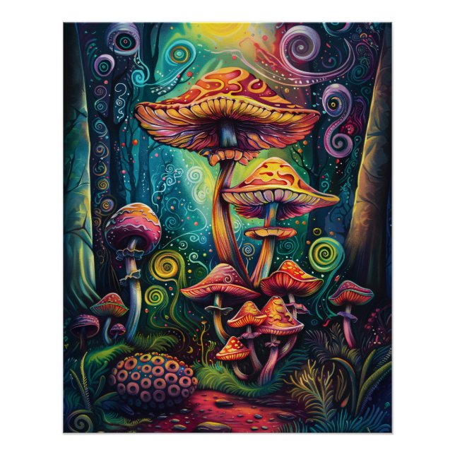 Psychedelisch Mushrooms Funky Colorful Artwork Poster (Vorderseite)