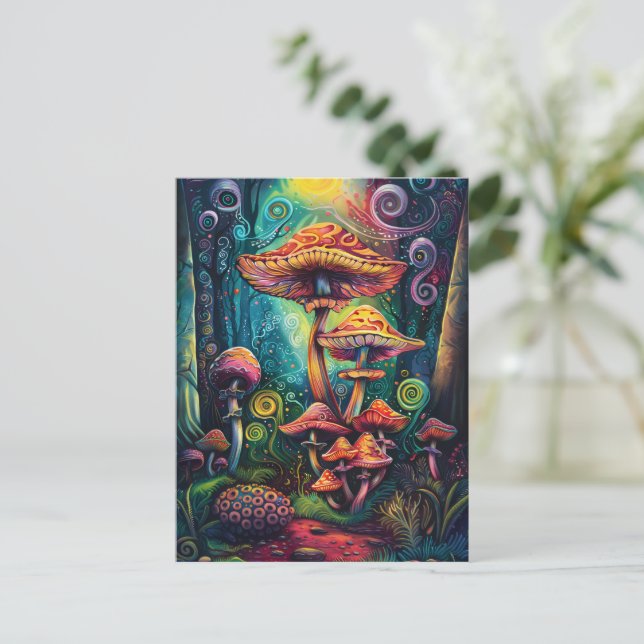 Psychedelisch Mushrooms Funky Colorful Artwork Postkarte (Stehend Vorderseite)