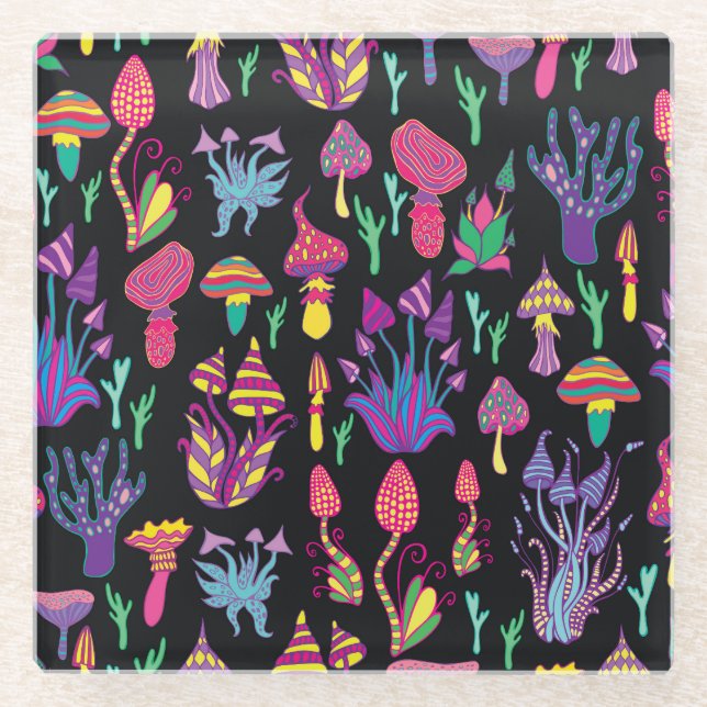 Psychedelisch Mushrooms Rainbow Colors Pattern Glasuntersetzer (Vorderseite)