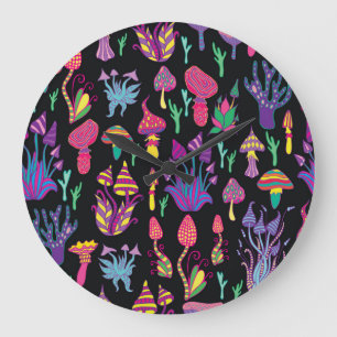 Psychedelisch Mushrooms Rainbow Colors Pattern Große Wanduhr