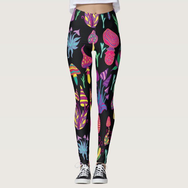 Psychedelisch Mushrooms Rainbow Colors Pattern Leggings (Vorderseite)