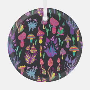 Psychedelisch Mushrooms Rainbow Colors Pattern Ornament Aus Glas