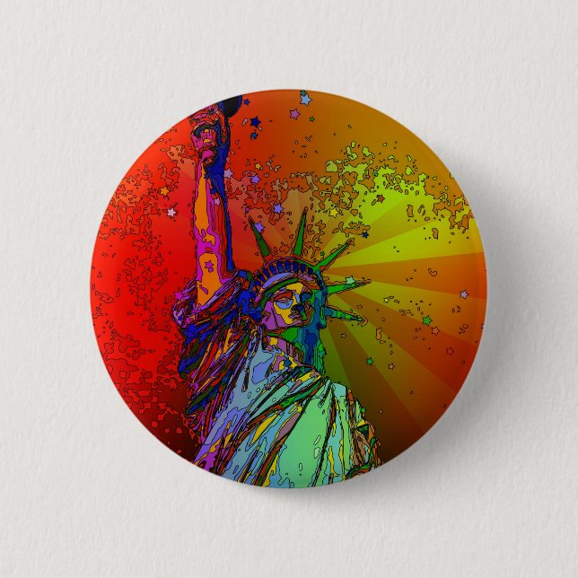 Psychedelisch NYC Rainbow Color Statue of Liberty  Button (Vorderseite)