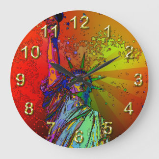 Psychedelisch NYC Rainbow Color Statue of Liberty  Große Wanduhr