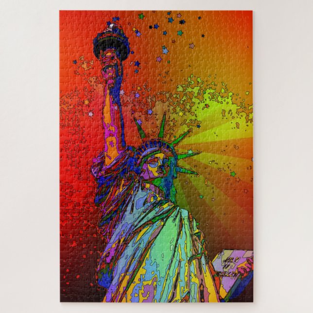 Psychedelisch NYC Rainbow Color Statue of Liberty  Puzzle (Vertikal)