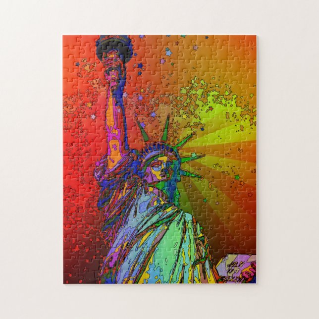 Psychedelisch NYC Rainbow Color Statue of Liberty  Puzzle (Vertikal)