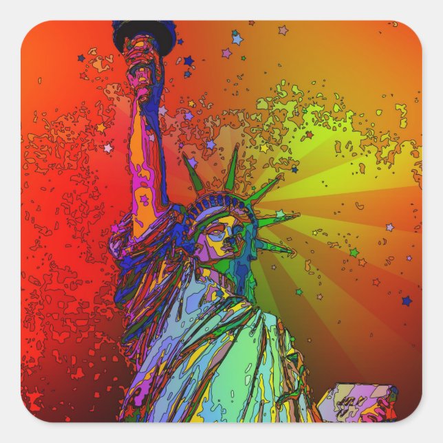 Psychedelisch NYC Rainbow Color Statue of Liberty  Quadratischer Aufkleber (Vorderseite)