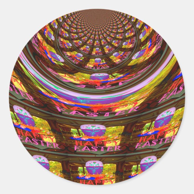 Psychedelisch Osterkaleidoskop Art Print Runder Aufkleber (Vorderseite)