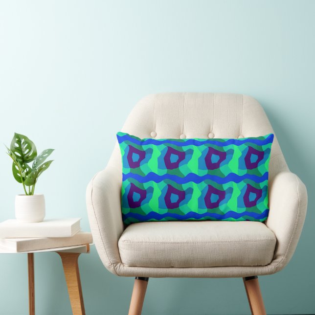 Psychedelisch Patchwork Blue Green Lila 2 Lendenkissen (Stuhl )