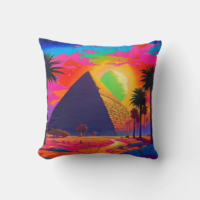 Psychedelisch Pink Orange ägyptische Pyramide Kissen (Vorderseite)