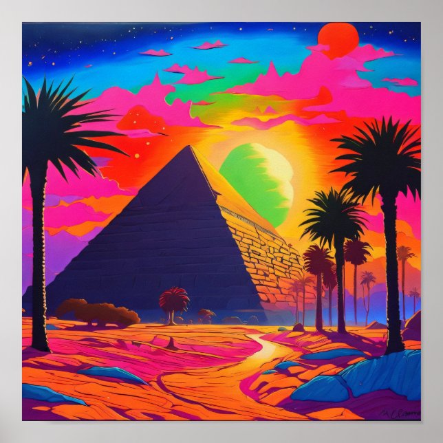 Psychedelisch Pink Orange ägyptische Pyramide Poster (Vorne)