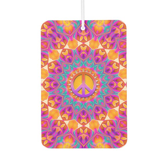 Psychedelisch Pink Orange Mandala Friedenssymbol Autolufterfrischer (Vorderseite)