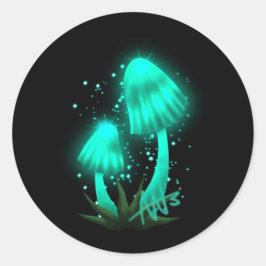 Psychedelisch Pixie Cap Glows Cyan Mushroom Runder Aufkleber