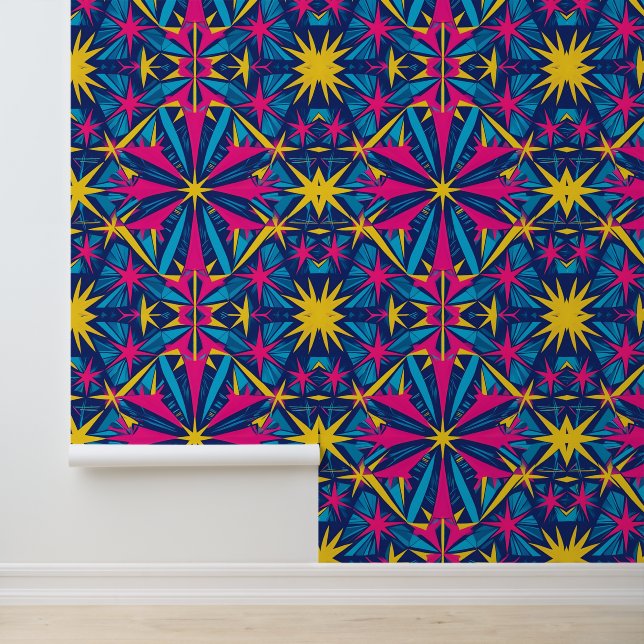 Psychedelisch Retro Kaleidoskop Peel und Stick Tapete (Anwendung)